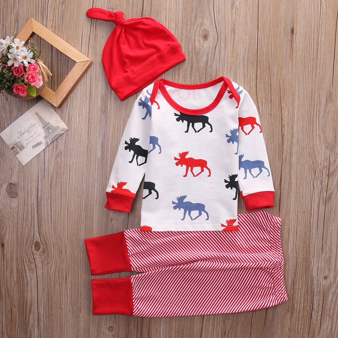 3Pcs Newborn Toddler Infant Baby Boy Girl Clothes shirt Top+Pants+Hat Outfit Set - ebowsos