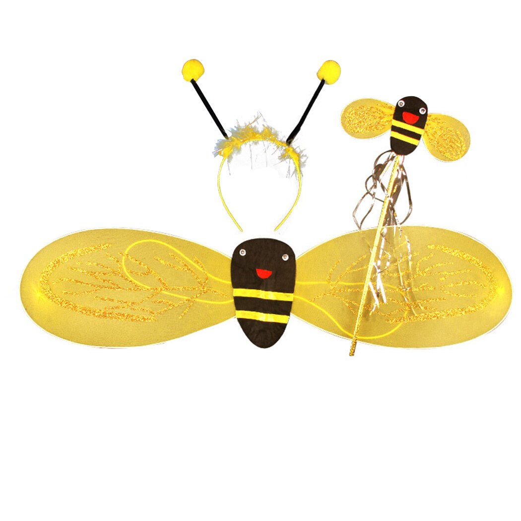 3Pcs/Set Kids Costume Set Honeybee Dress Up Wings With Hair Hoop & Magic Wand Party Show Costume Decoration-ebowsos