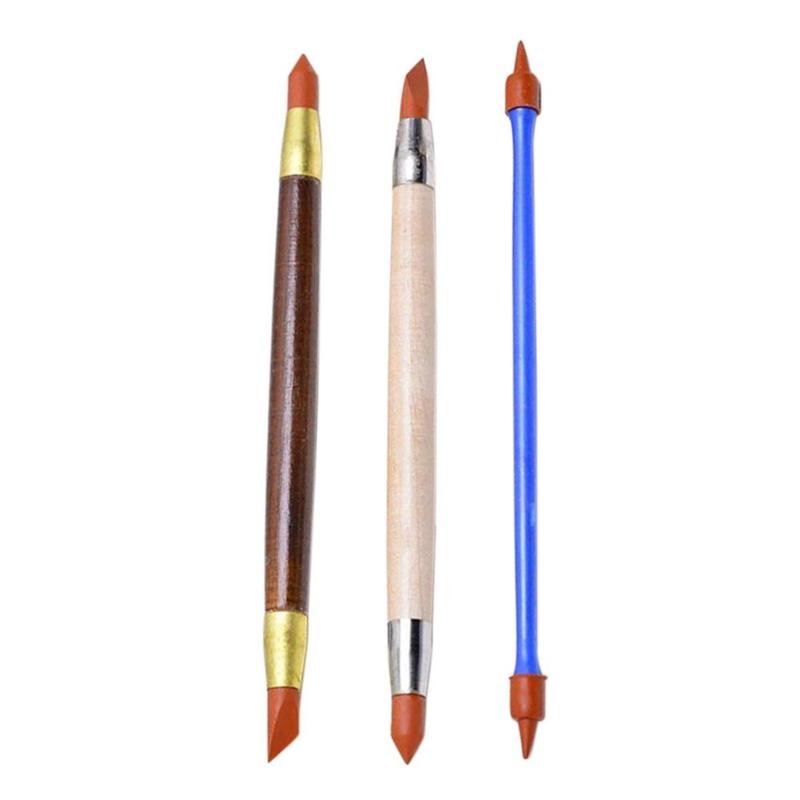 3Pcs Silicon Rubber Shaper Pen Double-head Pottery Clay Sculpture Tools Pottery Ceramics Carving Modeling Shaping Tool - ebowsos