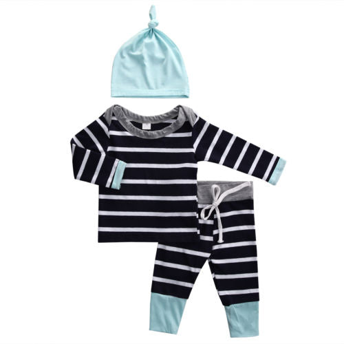 3pcs Baby Boys Girls Kids Clothes Set Newborn Infant Tops T-Shirts Long Sleeve Pants Casual Hat Bodysuit Outfit Clothing Set - ebowsos