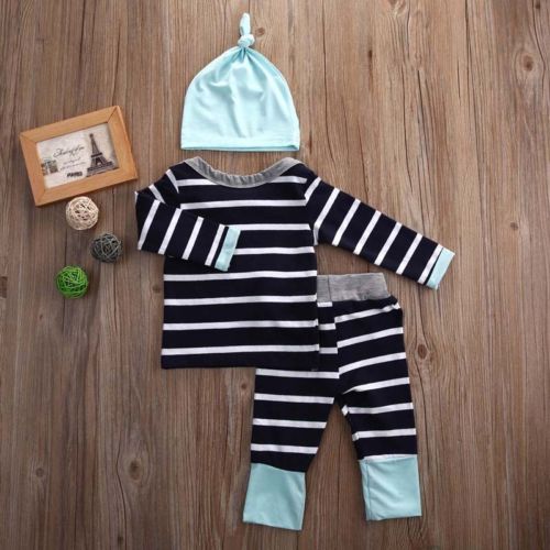 3pcs Baby Boys Girls Kids Clothes Set Newborn Infant Tops T-Shirts Long Sleeve Pants Casual Hat Bodysuit Outfit Clothing Set - ebowsos