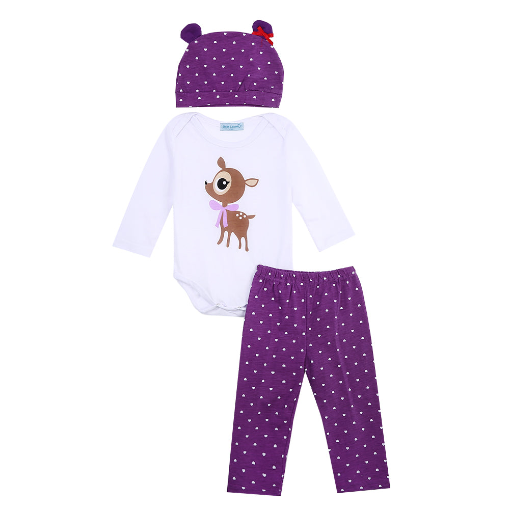 3pcs Cartoon Toddler Kids Baby Girls Long Sleeve T-shirt Top+Pants+Hat Outfit Clothes Set - ebowsos