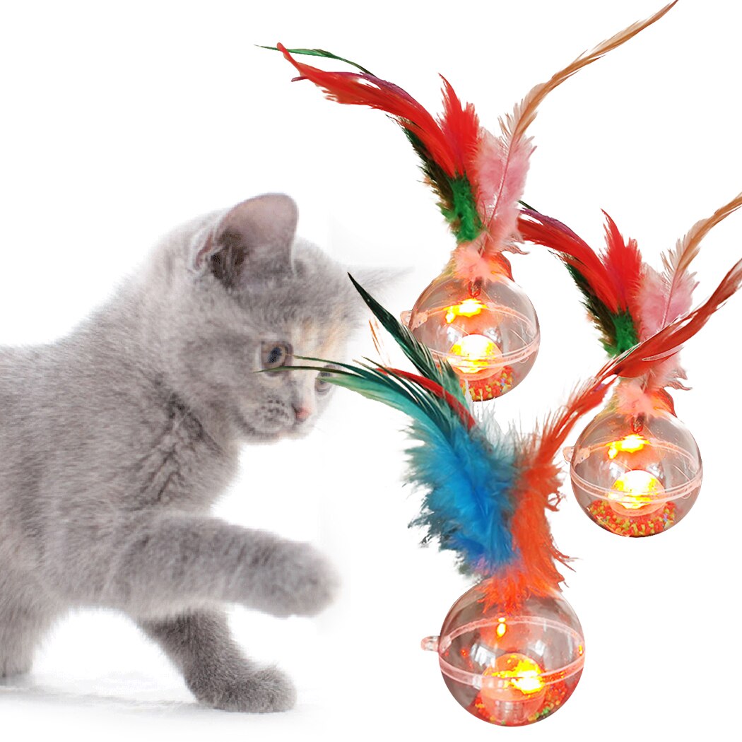 3pcs Creative Cat Toys Light Up Tumbler Fake Feather Cat Training Toy Pet Sound Toys Pet Supplies-ebowsos