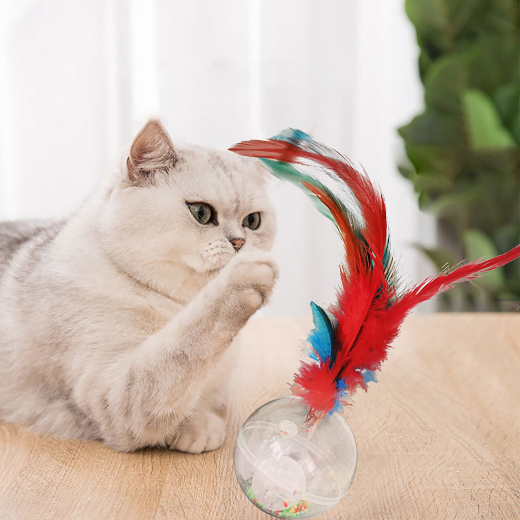 3pcs Creative Cat Toys Light Up Tumbler Fake Feather Cat Training Toy Pet Sound Toys Pet Supplies-ebowsos