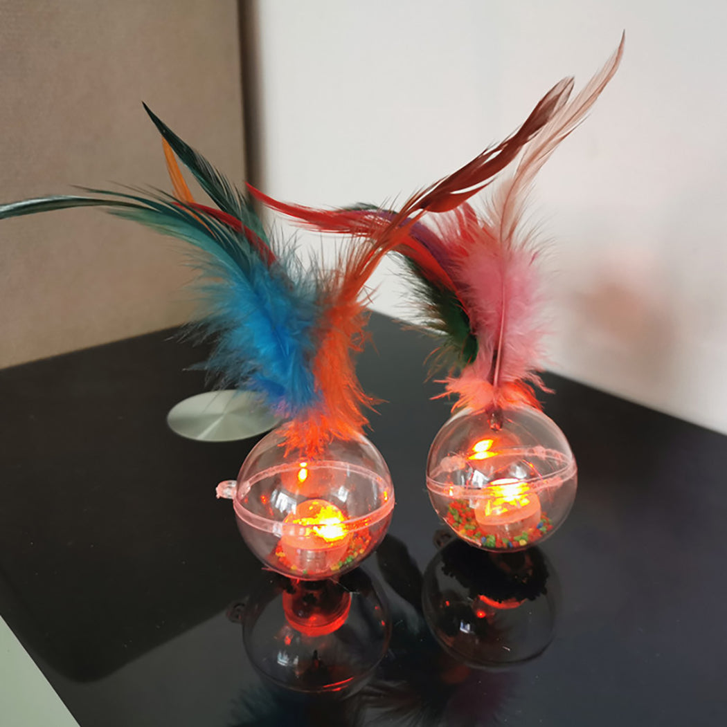 3pcs Creative Cat Toys Light Up Tumbler Fake Feather Cat Training Toy Pet Sound Toys Pet Supplies-ebowsos