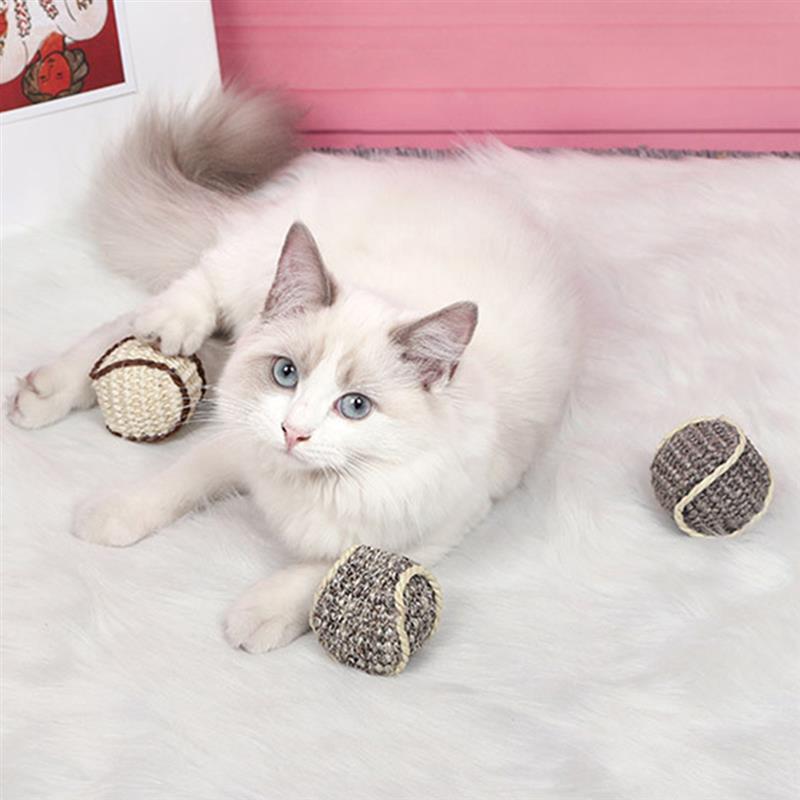 3pcs Funny Cat Ball Toys Set Creative Sisal Interactive Cat Play Toy Cat Training Toy Pet Supplies-ebowsos