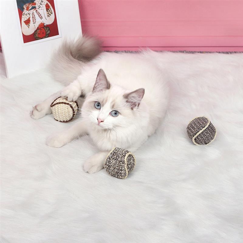 3pcs Funny Cat Ball Toys Set Creative Sisal Interactive Cat Play Toy Cat Training Toy Pet Supplies-ebowsos