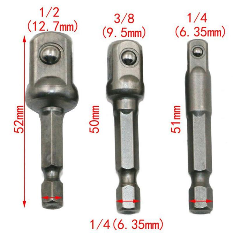 3pcs Hex Shank Drive Screwdriver Drill Bit Electric Socket Wrench Adapter Drill Chuck Deburring External Chamfer Tool Stainless - ebowsos