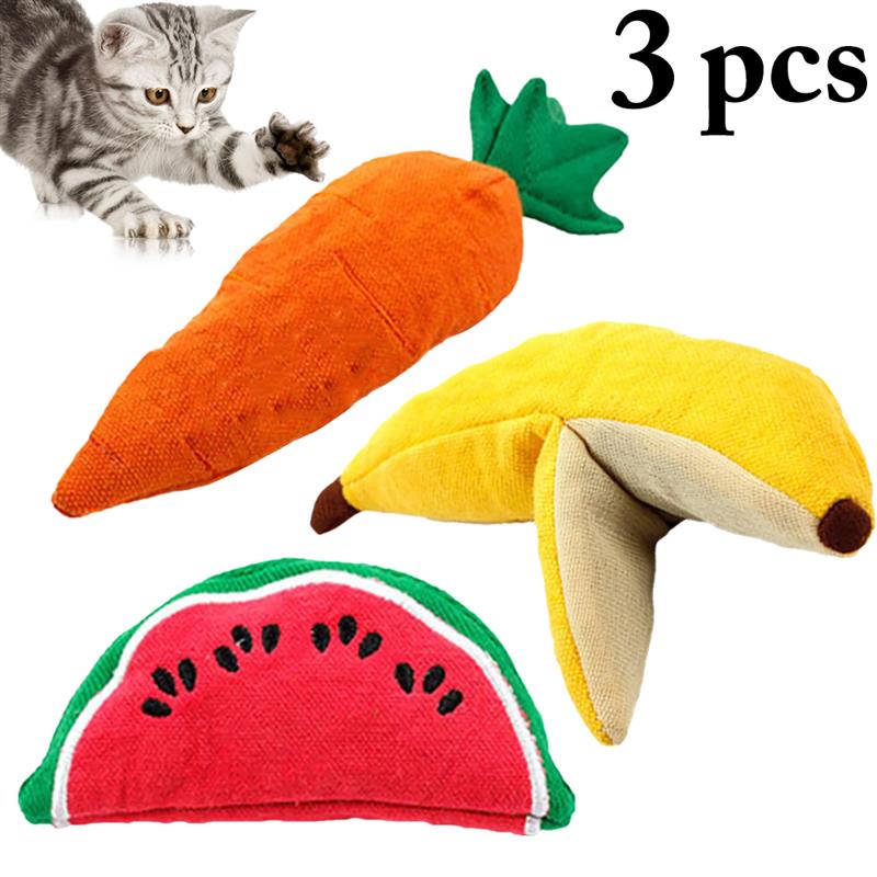 3pcs High Quality Bite Resistant Pet Toys Set Creative Faux Fruit Shape Fashion Cat Catnip Toy Pet Supplies Cat Favors-ebowsos