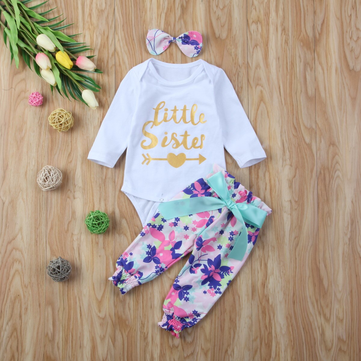 3pcs Infant Baby Girl Cotton Bodysuit = Pants Kid Floral Outfits Set 0-18M clothes sets - ebowsos