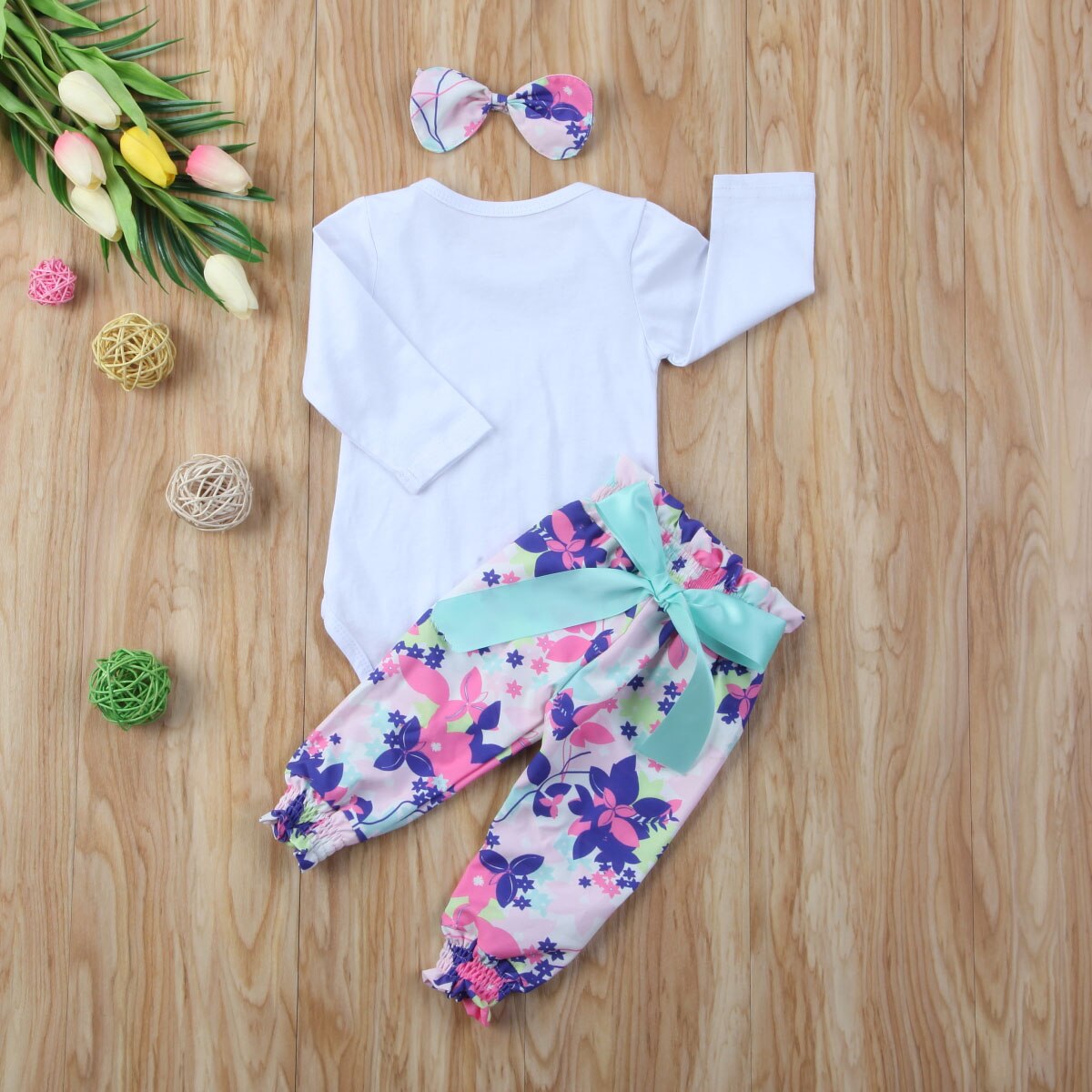 3pcs Infant Baby Girl Cotton Bodysuit = Pants Kid Floral Outfits Set 0-18M clothes sets - ebowsos