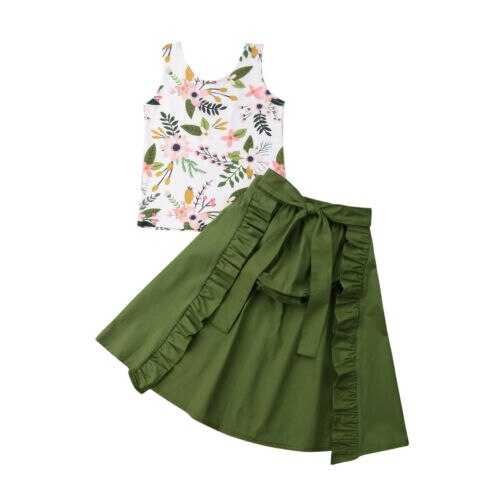 3pcs Kids Baby Girl Clothes Set Sleeveless Floral T Shirt Tops+Shorts+Skirt Outfit Summer - ebowsos