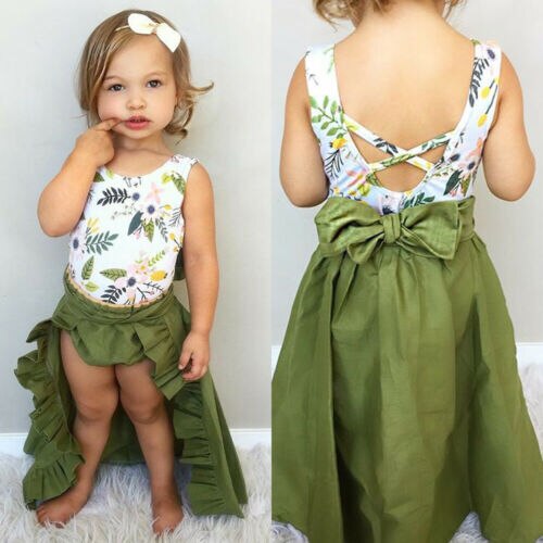 3pcs Kids Baby Girl Clothes Set Sleeveless Floral T Shirt Tops+Shorts+Skirt Outfit Summer - ebowsos