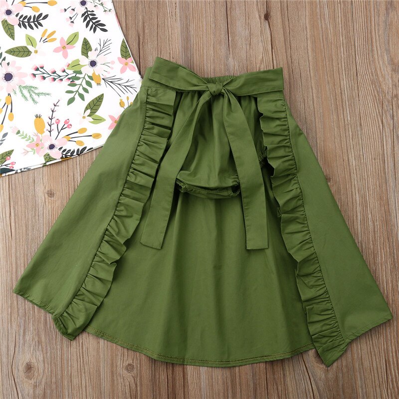 3pcs Kids Baby Girl Clothes Set Sleeveless Floral T Shirt Tops+Shorts+Skirt Outfit Summer - ebowsos