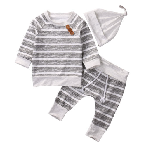 3pcs Newborn Baby Newborn Boy Girls Kids Infant tops pants Hat Bodysuit Outfit - ebowsos