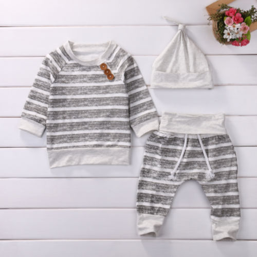 3pcs Newborn Baby Newborn Boy Girls Kids Infant tops pants Hat Bodysuit Outfit - ebowsos