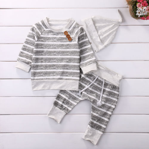 3pcs Newborn Baby Newborn Boy Girls Kids Infant tops pants Hat Bodysuit Outfit - ebowsos