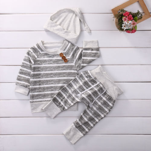 3pcs Newborn Baby Newborn Boy Girls Kids Infant tops pants Hat Bodysuit Outfit - ebowsos