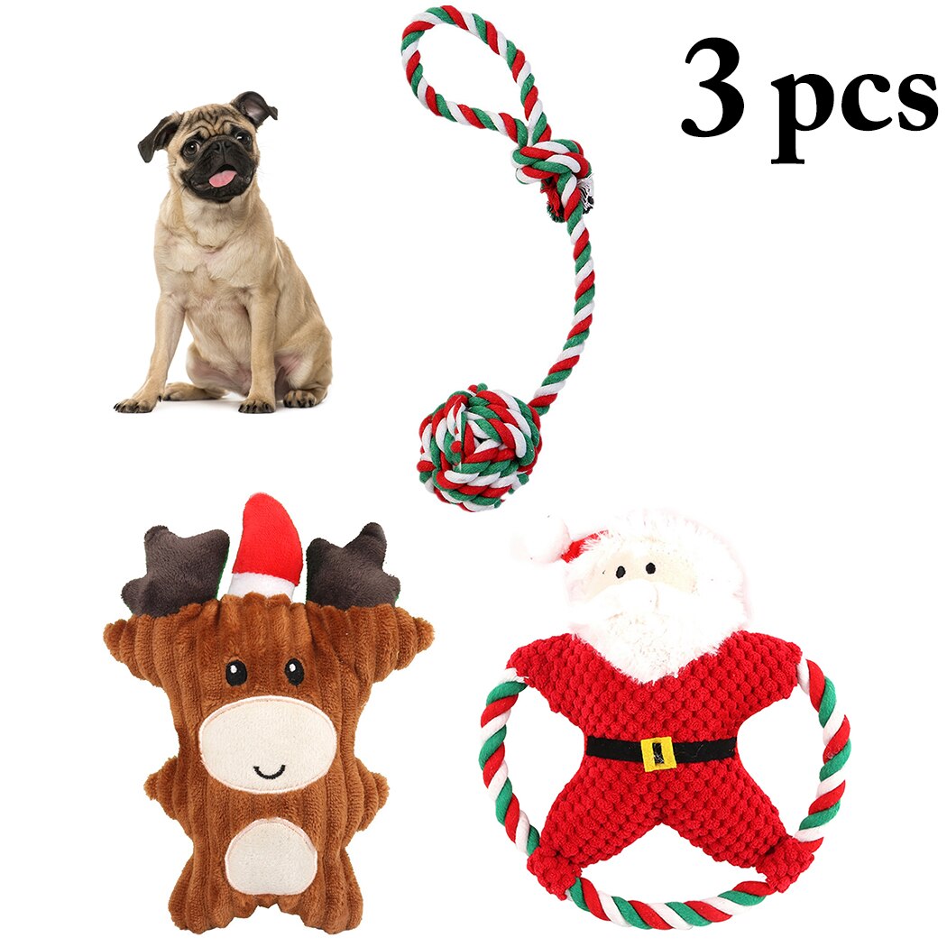 3pcs/Set Christmas Dog Toy Bite Resistant Dog Teething Toy Pet Chew Toy For Puppy Pet Supplies Dogs Favors-ebowsos