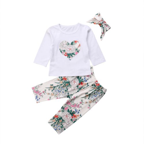 3pcs Suit Newborn Baby Girls Floral Long Sleeve Tops Clothes+Cotton Pants+Headband Outfits Baby Clothing - ebowsos