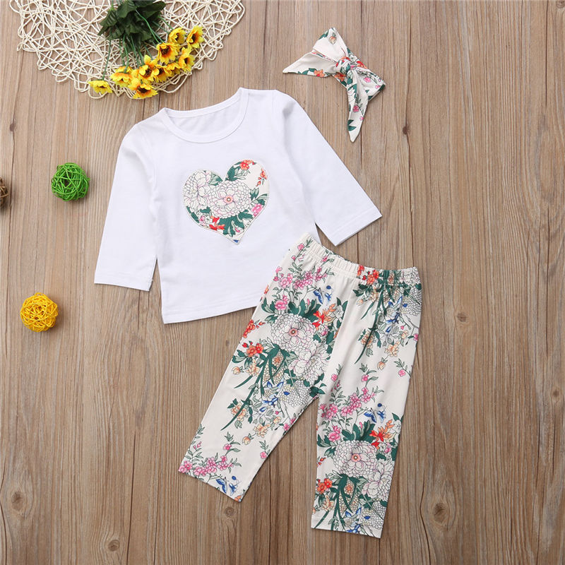 3pcs Suit Newborn Baby Girls Floral Long Sleeve Tops Clothes+Cotton Pants+Headband Outfits Baby Clothing - ebowsos