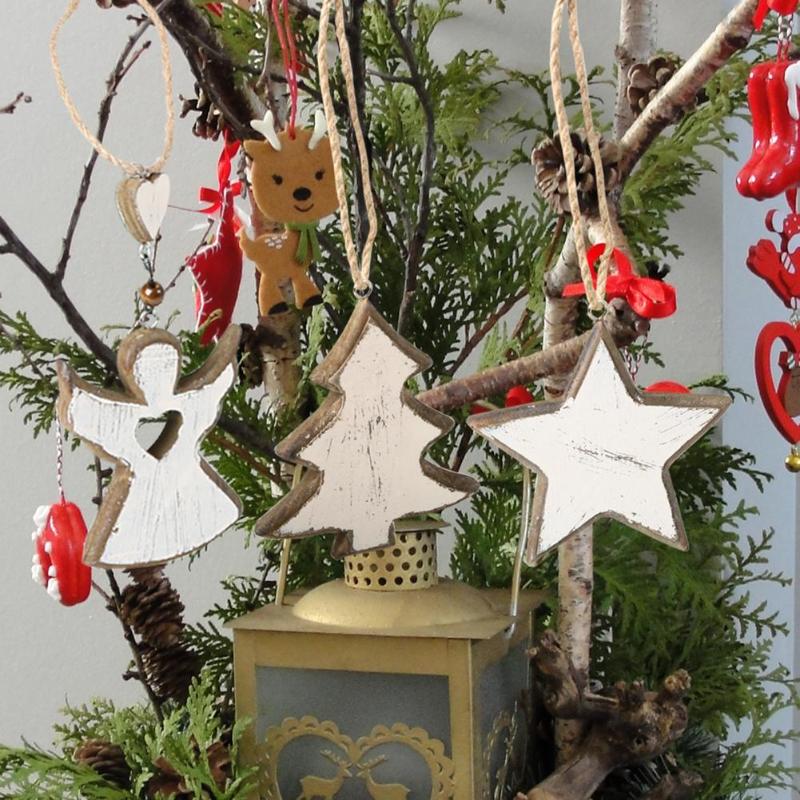 3pcs Village Retro Christmas Tree Angel Star Pendant Personality Pine Home Furnishing Decoration Room Hanging Ornaments - ebowsos