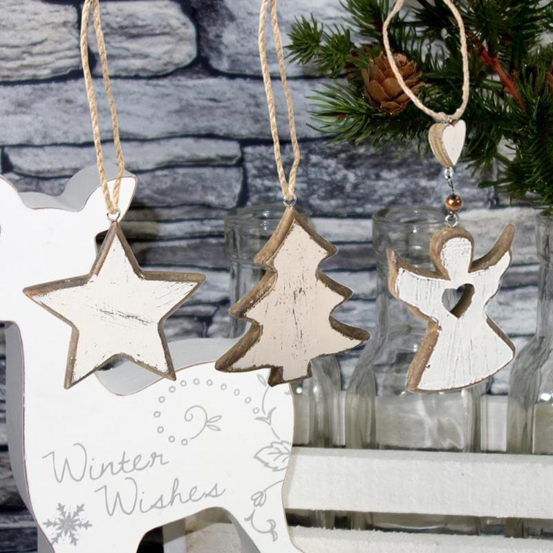 3pcs Village Retro Christmas Tree Angel Star Pendant Personality Pine Home Furnishing Decoration Room Hanging Ornaments - ebowsos