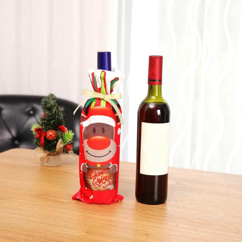 3pcs Wine Bottle Cover Set Santa Claus Snowman Bottle Bag Xmas Party Decor - ebowsos