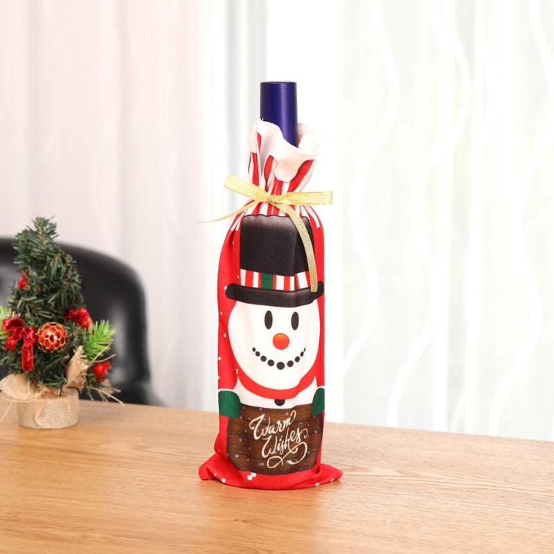 3pcs Wine Bottle Cover Set Santa Claus Snowman Bottle Bag Xmas Party Decor - ebowsos