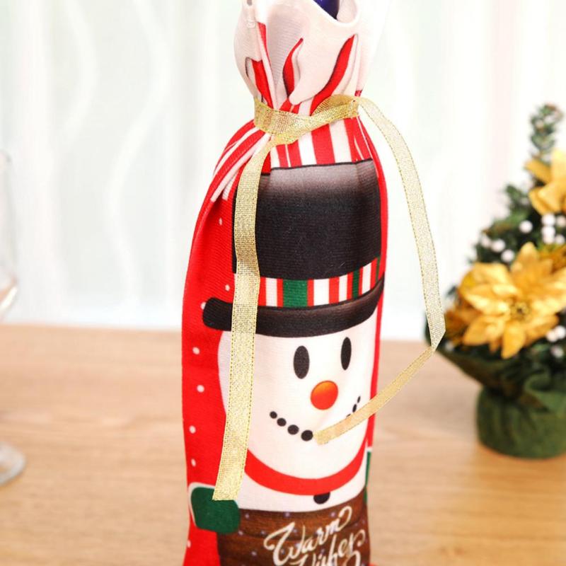 3pcs Wine Bottle Cover Set Santa Claus Snowman Bottle Bag Xmas Party Decor - ebowsos