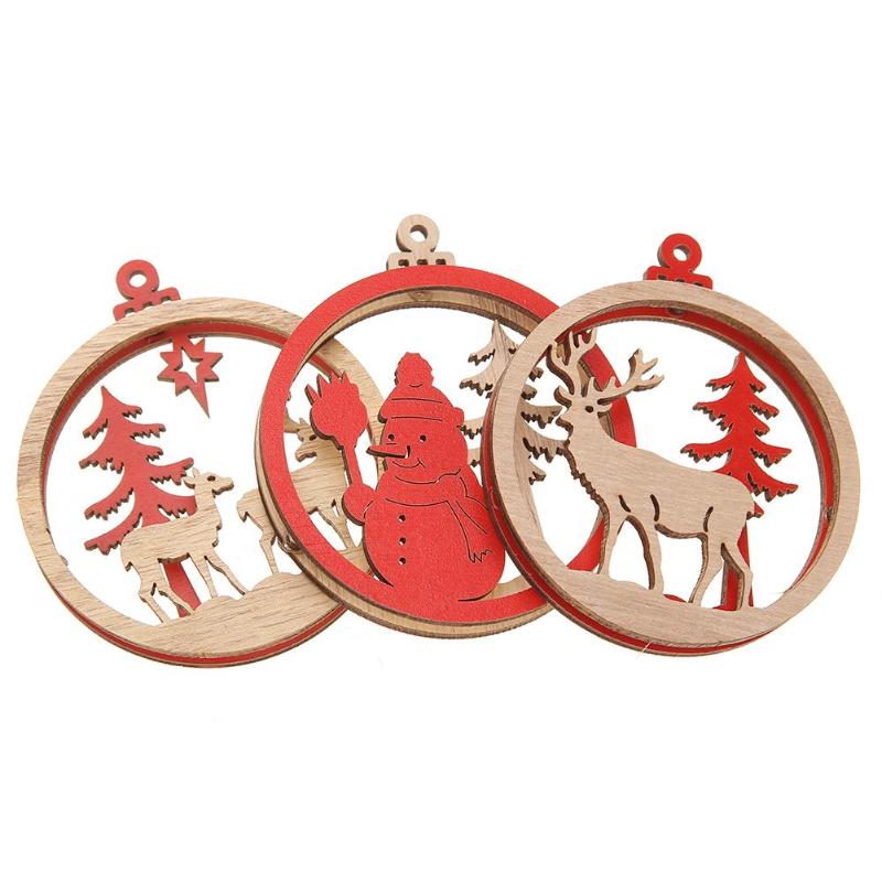 3pcs Wood 3D Snowman Elk Christmas Tree Hang Pendants Party Ornaments Decor - ebowsos