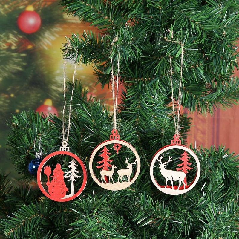 3pcs Wood 3D Snowman Elk Christmas Tree Hang Pendants Party Ornaments Decor - ebowsos