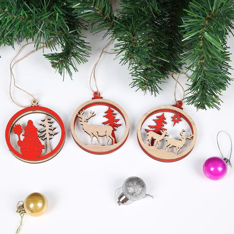 3pcs Wood 3D Snowman Elk Christmas Tree Hang Pendants Party Ornaments Decor - ebowsos