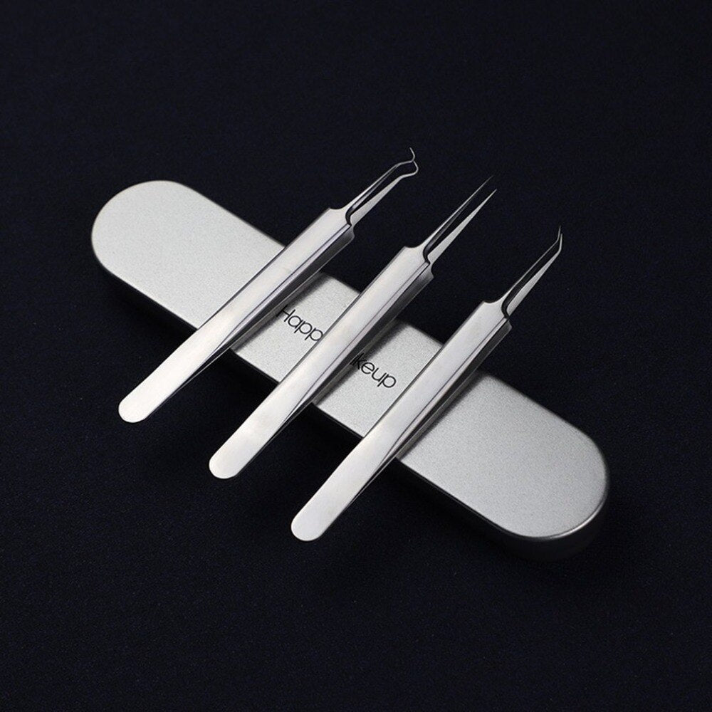 3pcs/box Blackhead Remover Tool Kit Face Skin Care Tools Spot Comedone Acne Needle Clip Pimple Tweezer Blemish Extractor + box - ebowsos