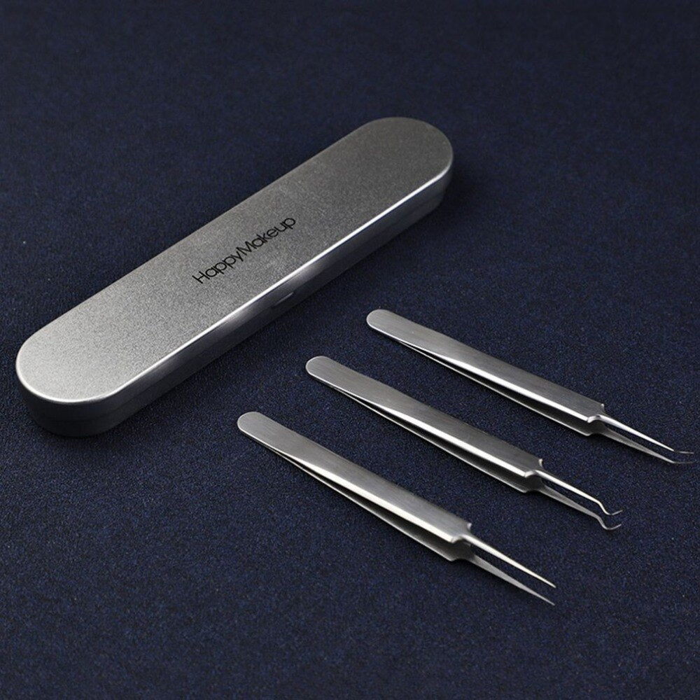 3pcs/box Blackhead Remover Tool Kit Face Skin Care Tools Spot Comedone Acne Needle Clip Pimple Tweezer Blemish Extractor + box - ebowsos