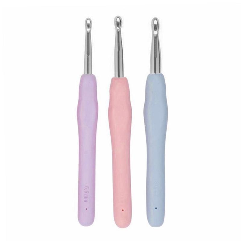 3pcs/set Soft TPR Handle Aluminium Crochet Hooks Craft Knitting Needles Kit - ebowsos