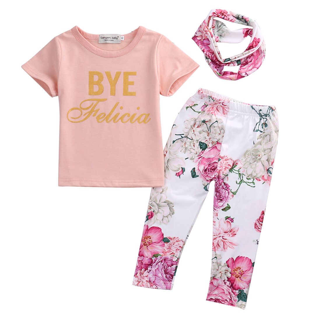 3pz Neonato Bambino Ragazze Floreale Completo T-shirt+Pantaloni Leggings Vestiti - ebowsos