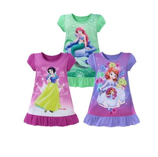 4-10Y Mermaid Girls Princess Ariel Dress Cartoon Summer Short Sleeve Party Snow White Sofia Kids Dress Up Costume Fantasy Dress - ebowsos