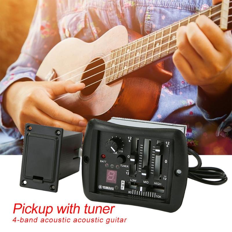 4-Bands Acoustic Folk Guitar Preamp Volume Control Practical and Durable EQ Equalizer Piezo Pickup with Tuner Pickups-ebowsos