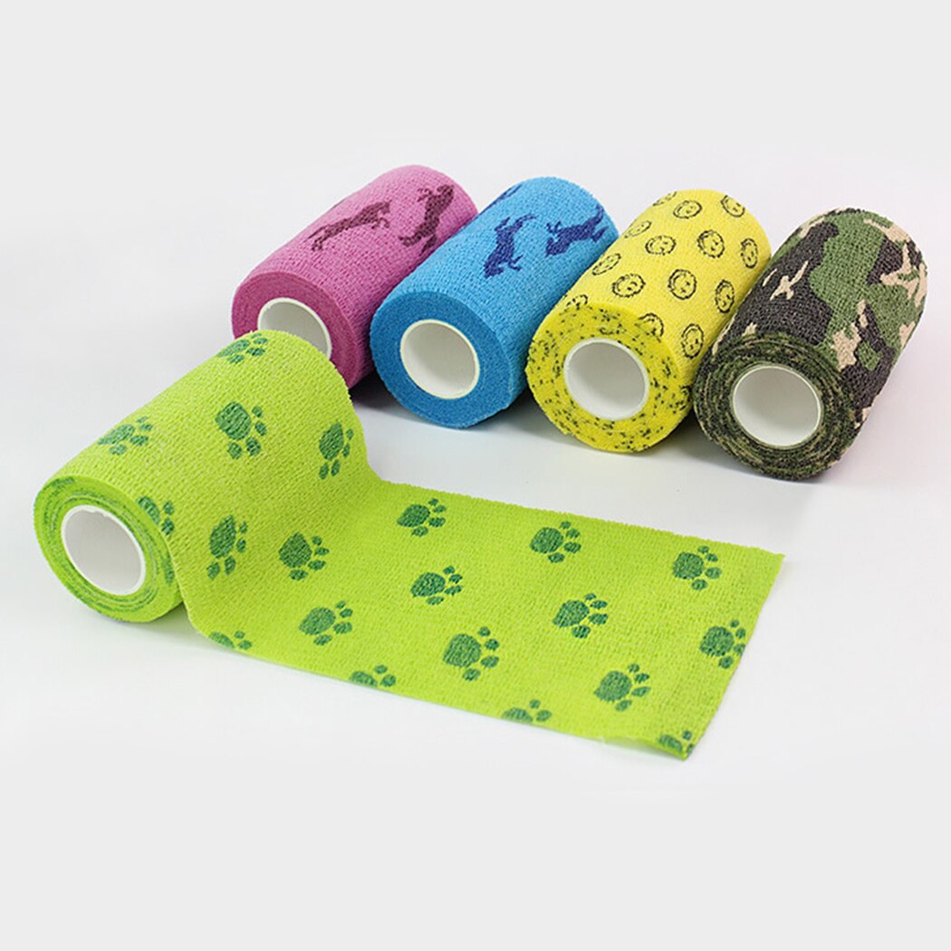 4 Rolls Cute Printed Vet Wrap Creative High Elastic Breathable Non-Woven Self Adhesive Wrap Pet Bandage For Cat Dog Pet Supplies-ebowsos