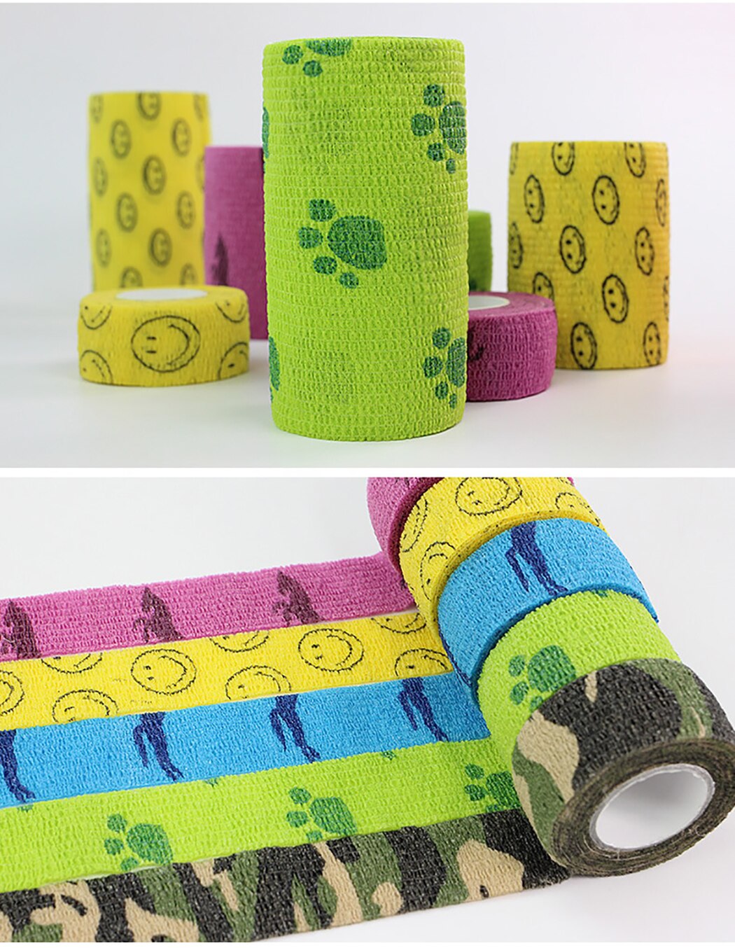 4 Rolls Cute Printed Vet Wrap Creative High Elastic Breathable Non-Woven Self Adhesive Wrap Pet Bandage For Cat Dog Pet Supplies-ebowsos