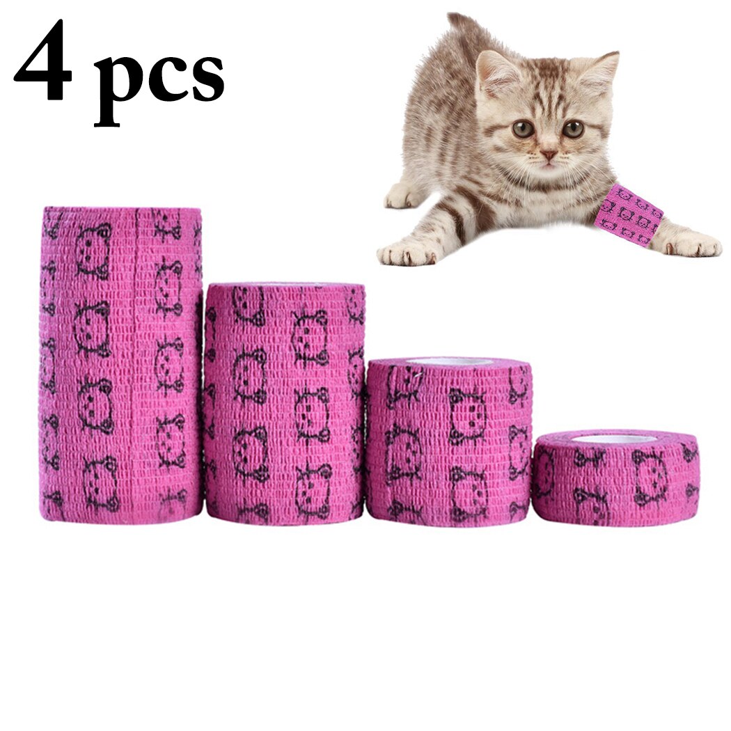 4 Rolls Highly Elastic And Breathable Cat Pet Printing Bandage Vet Wrap Elastic Breathable Self Adhesive Wrap Cohesive Bandage-ebowsos