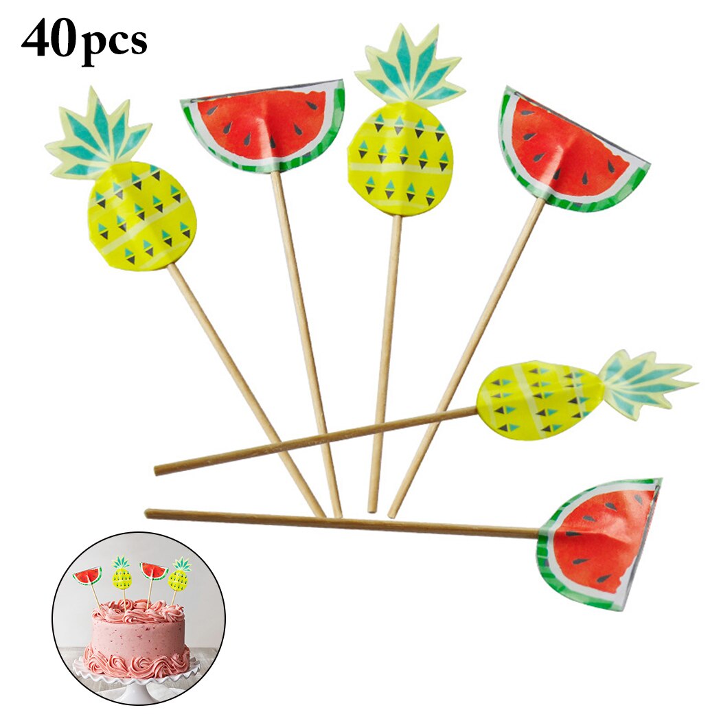 40PCS Cute Fruit Fork Watermelon Pineapple Shape Paper Cup Cake Sign Card Birthday Party Adult Party Decoration Insertion Card-ebowsos