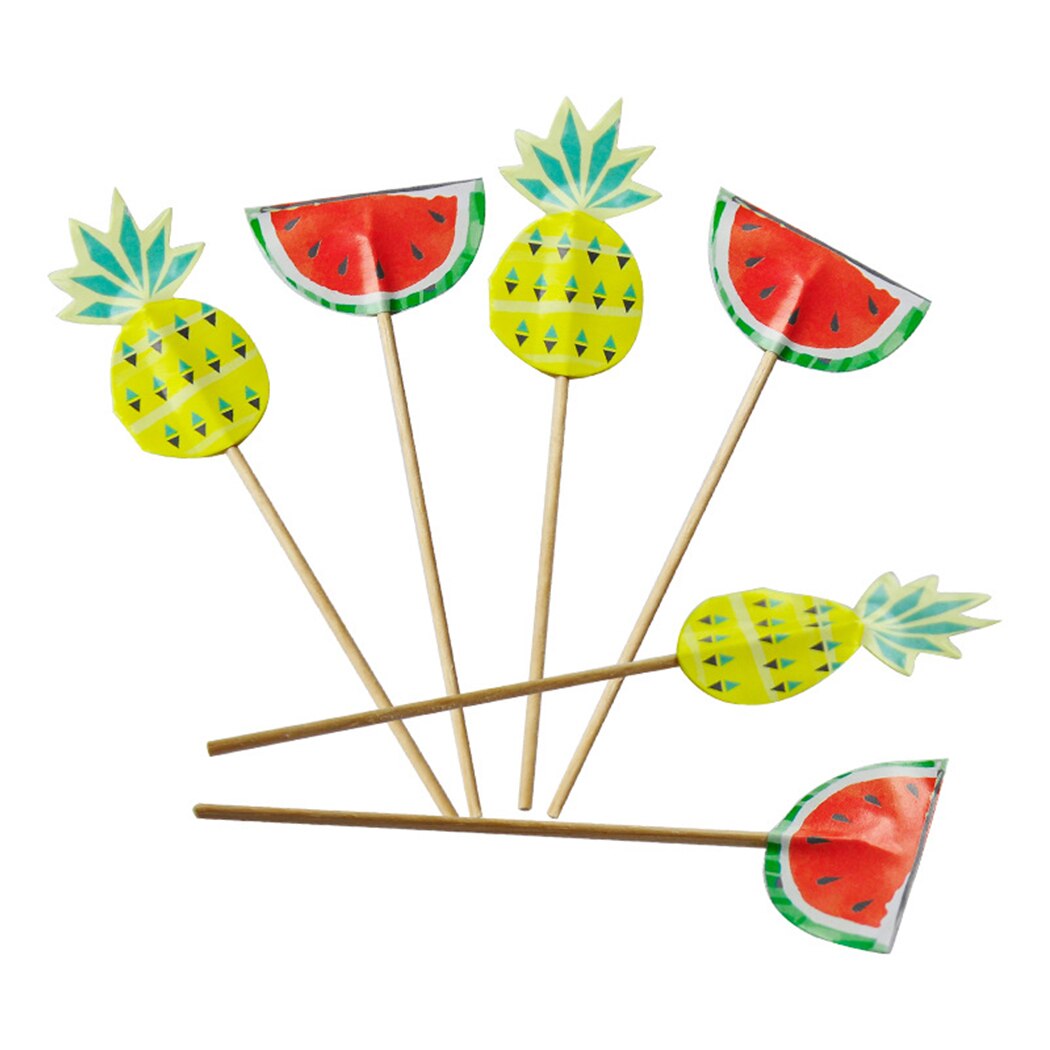 40PCS Cute Fruit Fork Watermelon Pineapple Shape Paper Cup Cake Sign Card Birthday Party Adult Party Decoration Insertion Card-ebowsos