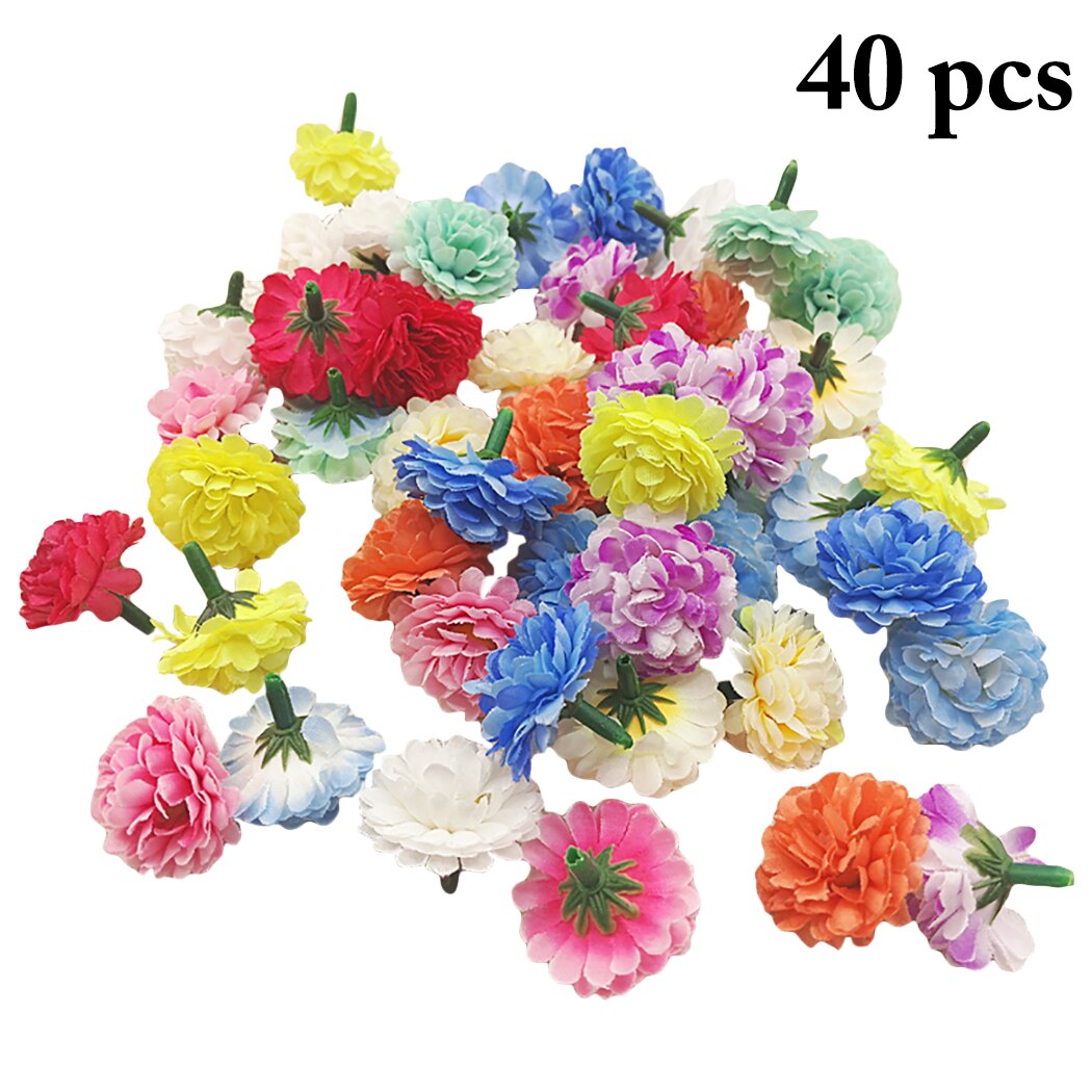 40PCS Small Carnation Flower Head Wreath Material Wedding Candy Box Accessories DIY Simulation Silk Flower Photo Wall Decoration-ebowsos