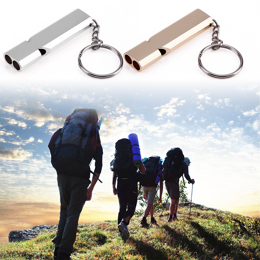 45%OFF 1Pcs Whistle Keychain Outdoor Survival Whistle Double Pipe High Decibel Outdoor Emergency Whistle Keychains Gold Silver-ebowsos