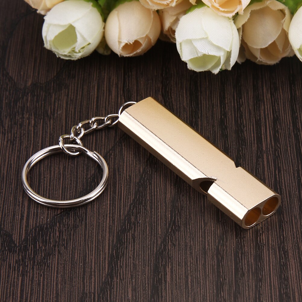 45%OFF 1Pcs Whistle Keychain Outdoor Survival Whistle Double Pipe High Decibel Outdoor Emergency Whistle Keychains Gold Silver-ebowsos