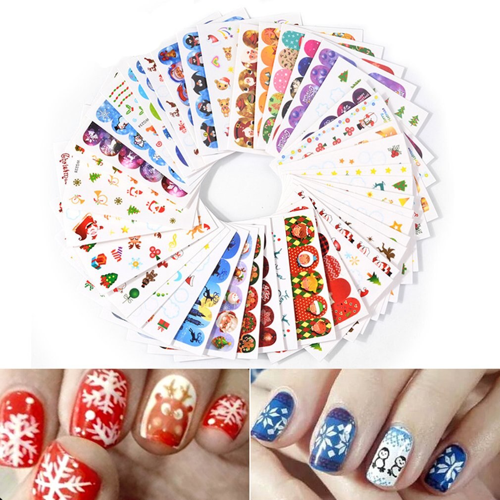 45PCS Sweet Christmas Nail Sticker Stylish Xmas Printing Paper Nail Art Decoration DIY Nail Decal Tool - ebowsos