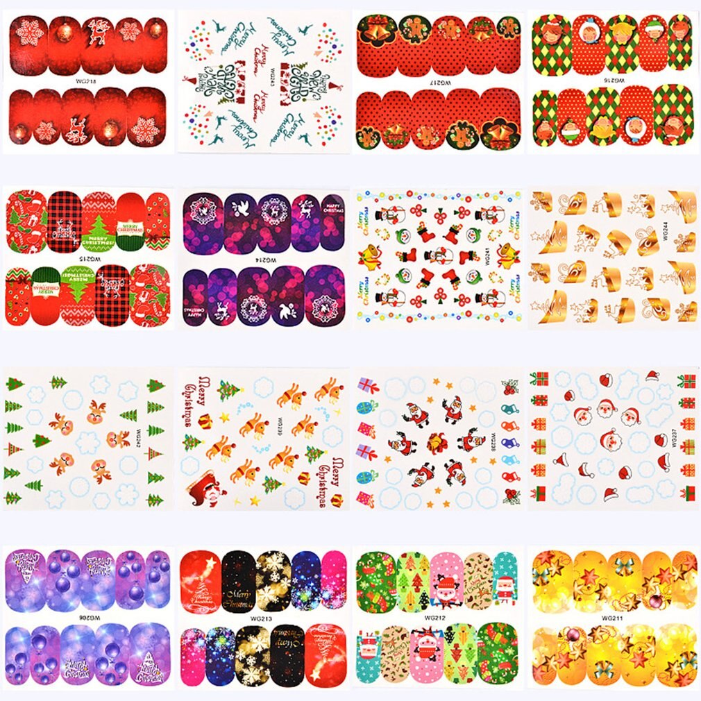 45PCS Sweet Christmas Nail Sticker Stylish Xmas Printing Paper Nail Art Decoration DIY Nail Decal Tool - ebowsos