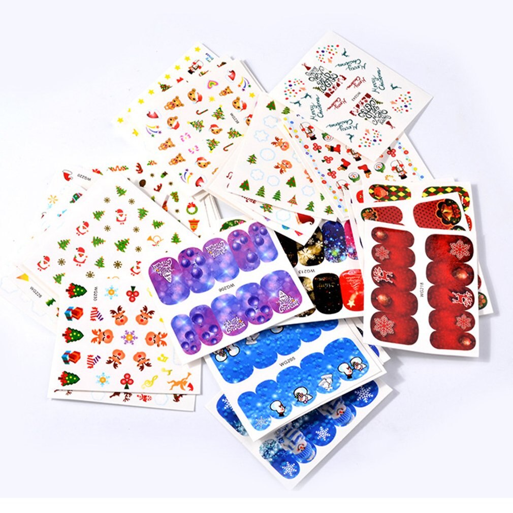 45PCS Sweet Christmas Nail Sticker Stylish Xmas Printing Paper Nail Art Decoration DIY Nail Decal Tool - ebowsos